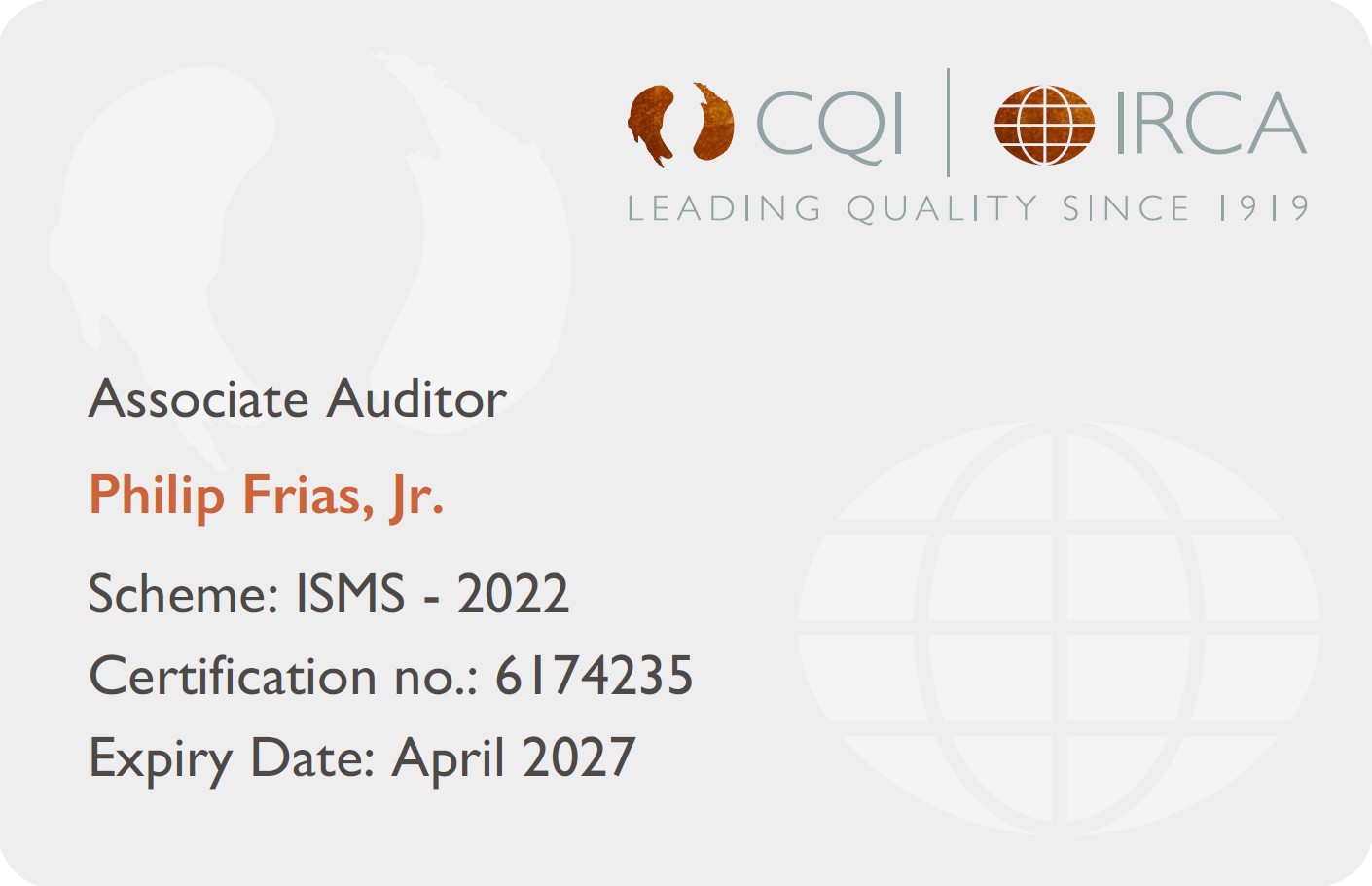 IRCA ISMS-2022 Associate Auditor
